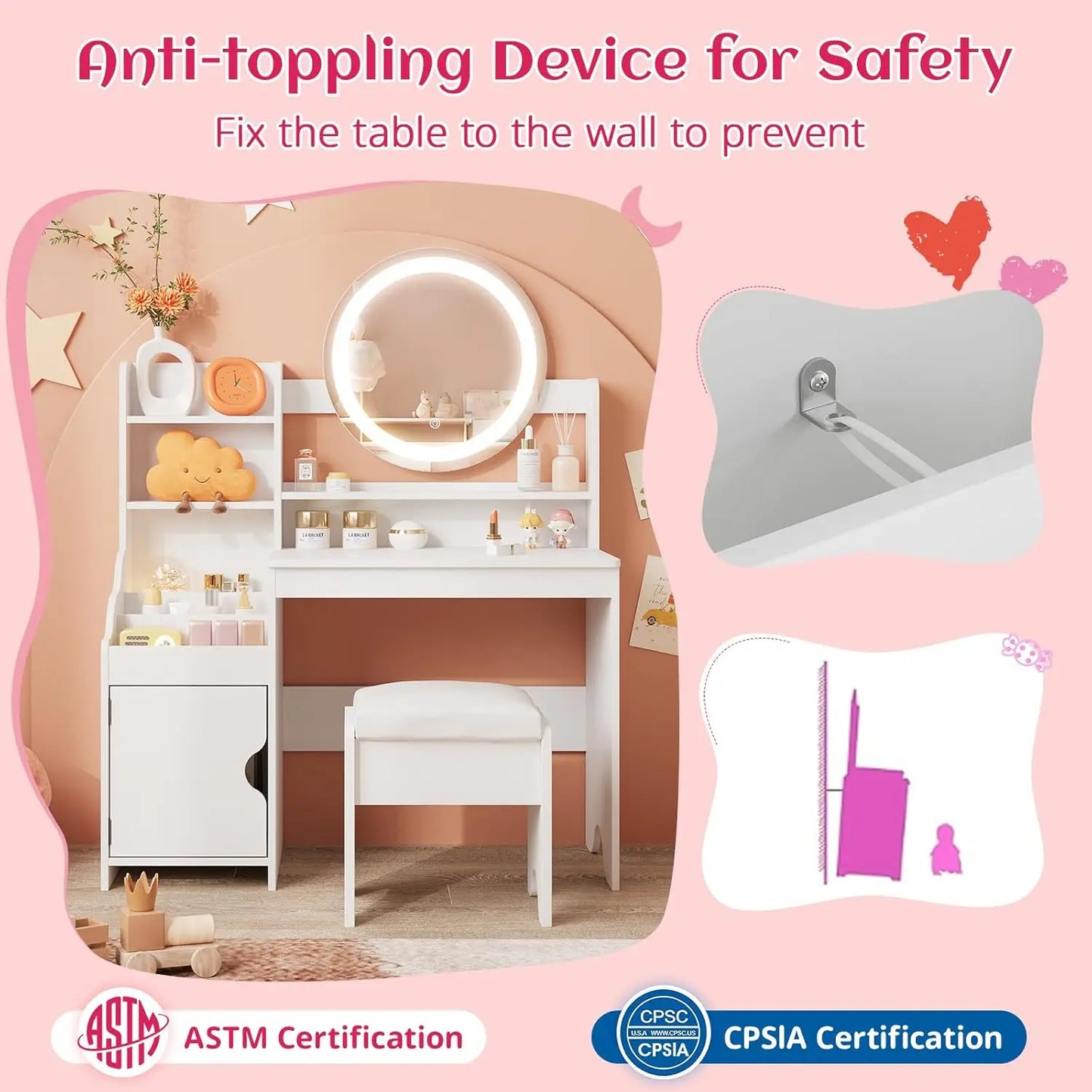 Vanity Desk with Lights Mirror Makeup Vanity Table KIDS