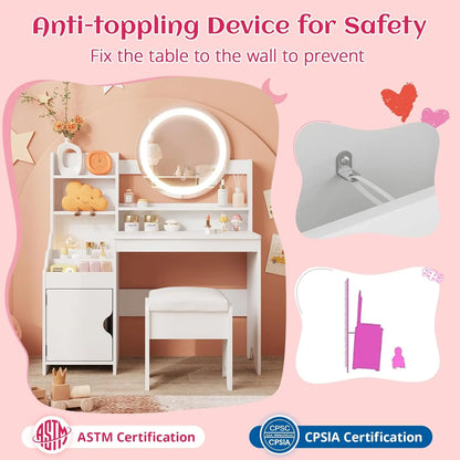 Vanity Desk with Lights Mirror Makeup Vanity Table KIDS