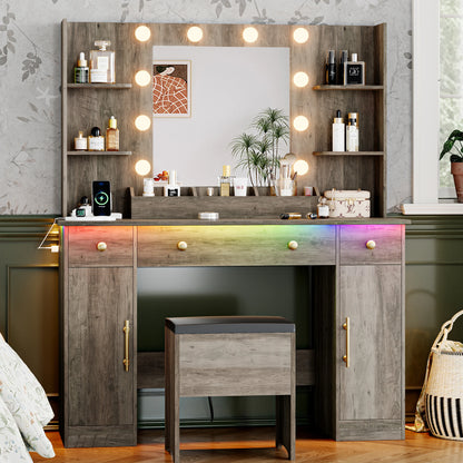 Vanity Set with Lights and Charging Station