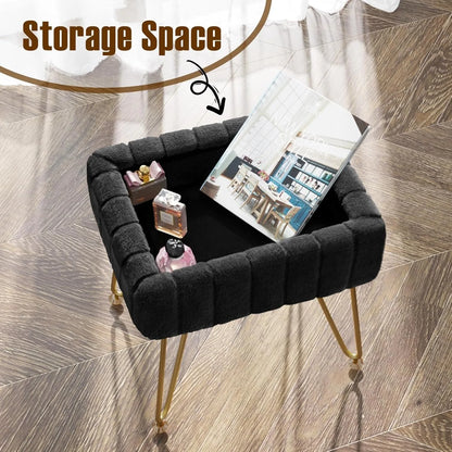 Vanity Stool Chair Faux Fur with Storage