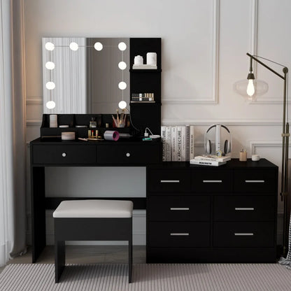 Vanity Table Set Mirror 9 Drawers Dresser Desk