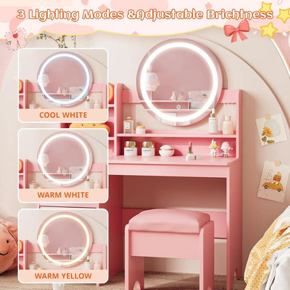 Vanity Desk with Lights Mirror Makeup Vanity Table KIDS