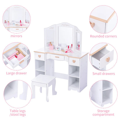Princess Vanity Set for Kids White Makeup Table