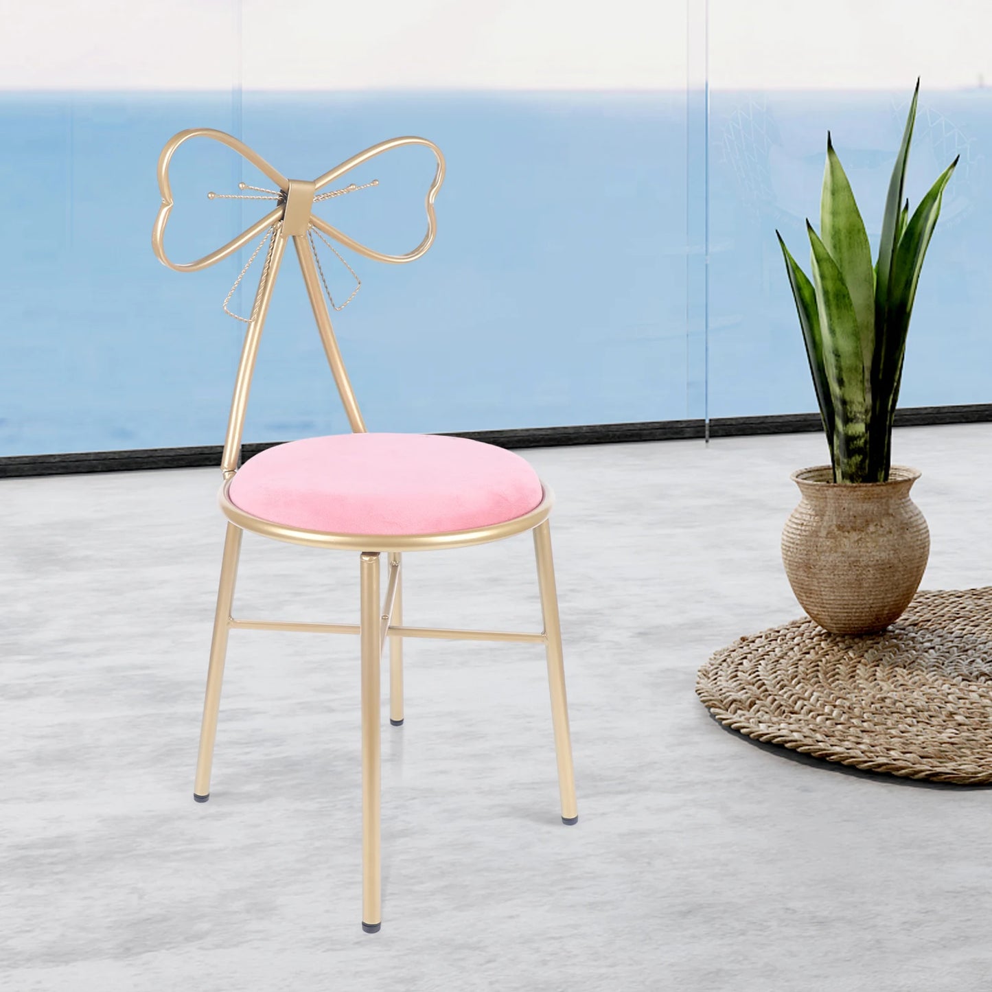 Vanity Stool Chair for Makeup Modern Velvet Butterfly