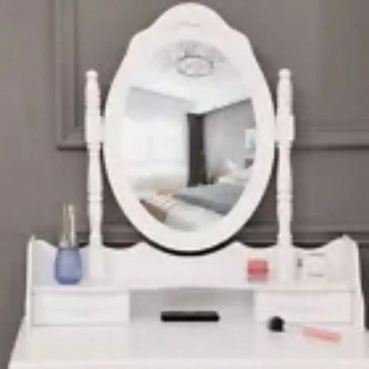 Makeup Vanity Table Set W/ 4 Drawers Oval Mirror Girls Dressing Table White