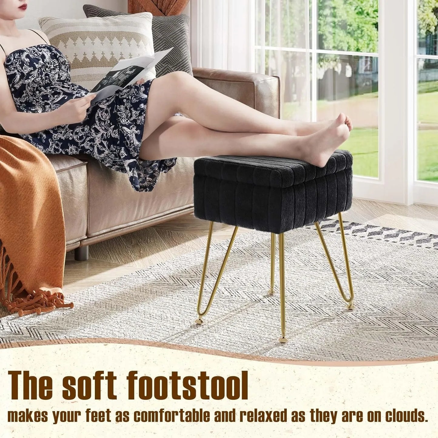 Vanity Stool Chair Faux Fur with Storage