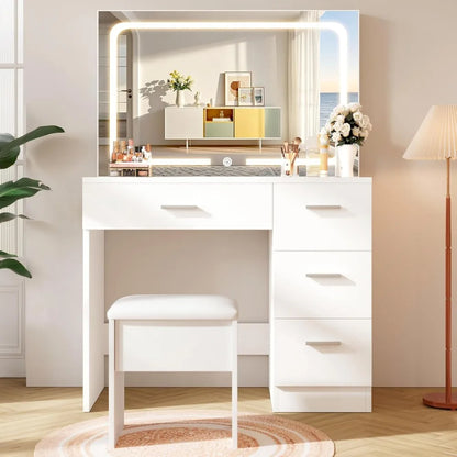 "White Vanity Desk w/ LED Mirror
